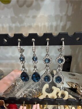 Givenchy Blue Crystal Drop Earrings in Silver-Tone